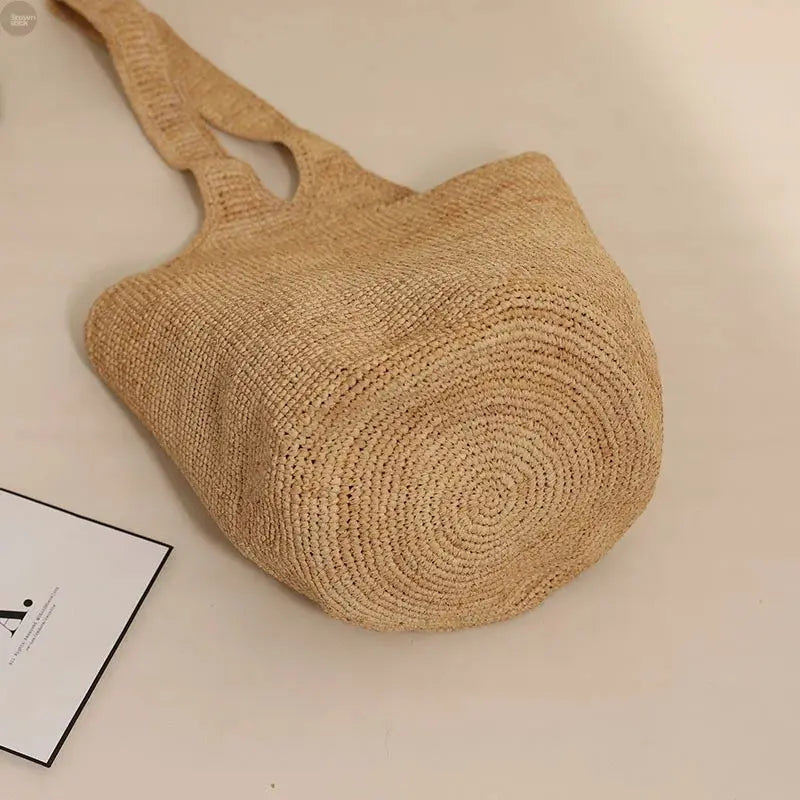 Handmade Raffia Beach Tote Bag Brownstick