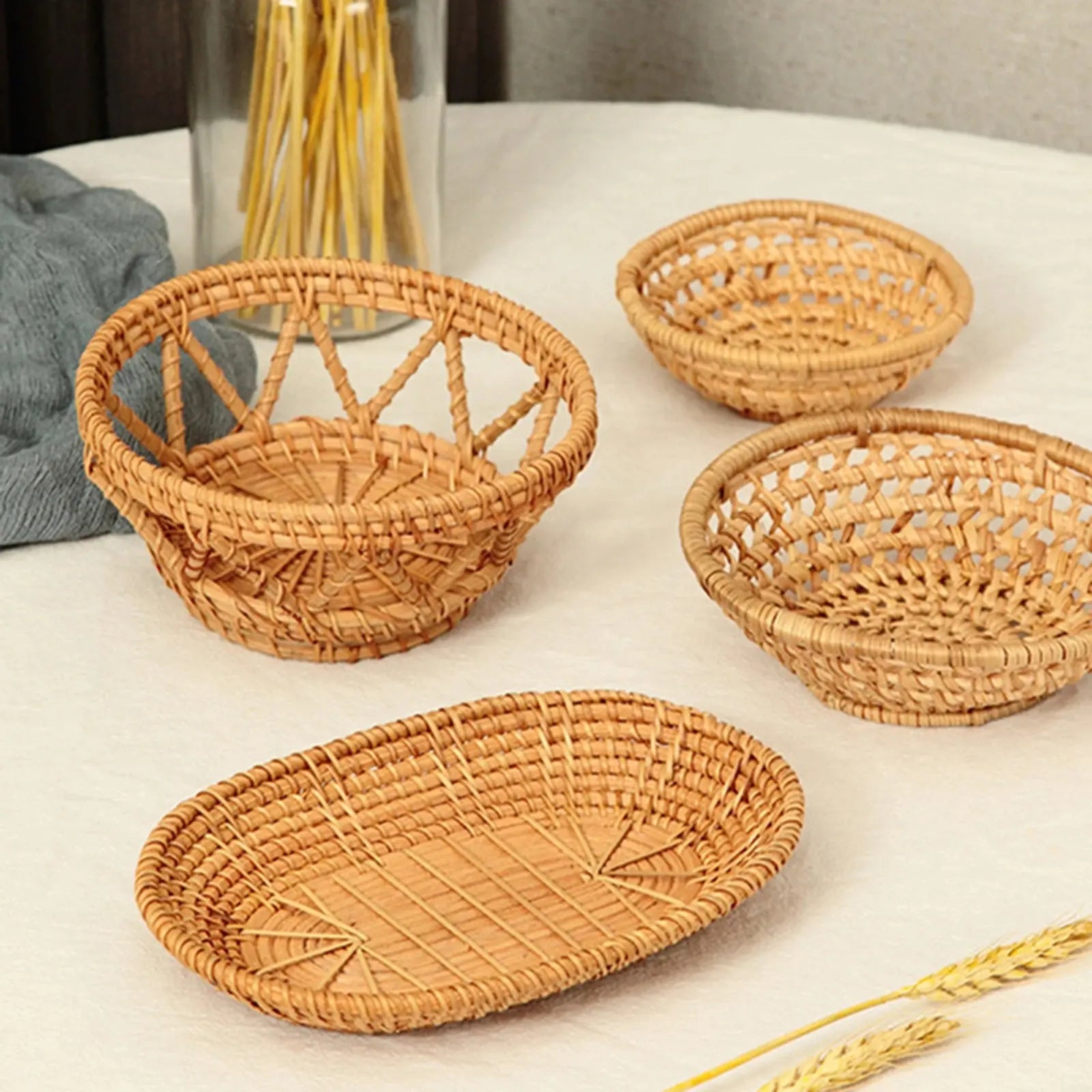 Handmade Rattan Woven Tray – Rustic Basket for Snacks, Bread & Storage Brownstick