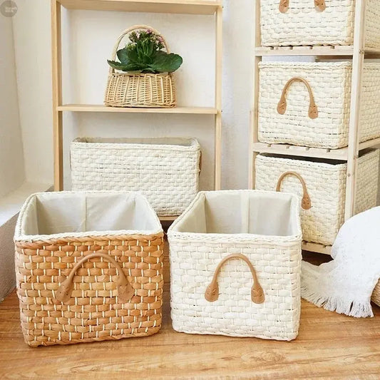 Handmade Seagrass Wicker Storage Basket with Handles Brownstick