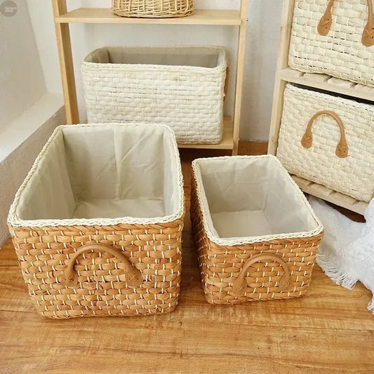 Handmade Seagrass Wicker Storage Basket with Handles Brownstick