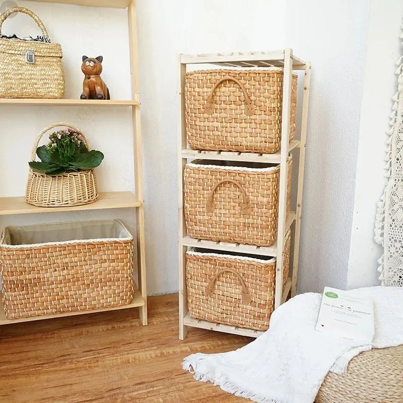 Handmade Seagrass Wicker Storage Basket with Handles Brownstick