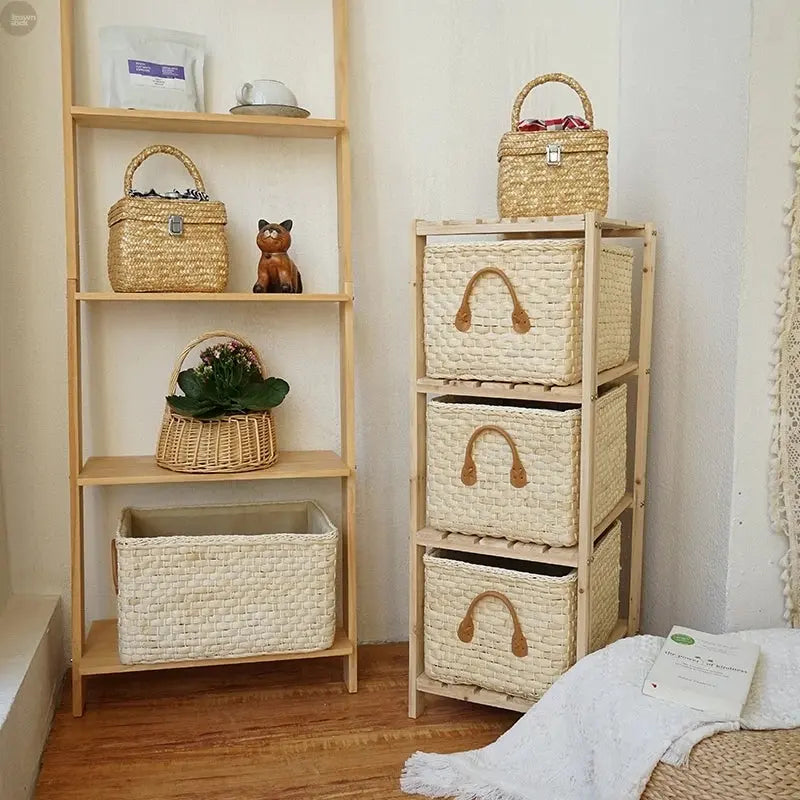 Handmade Seagrass Wicker Storage Basket with Handles Brownstick