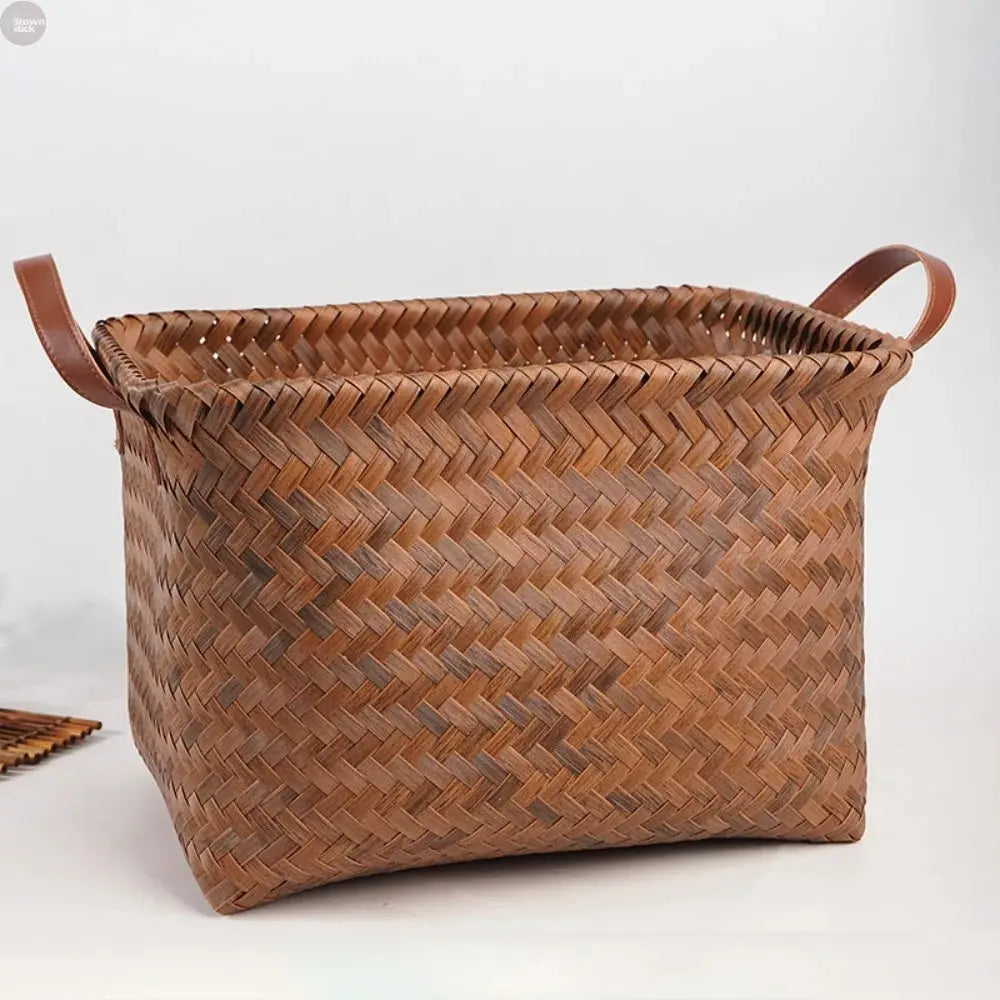 Handmade Square Vine Storage Basket – Woven Laundry & Home Organizer Brownstick
