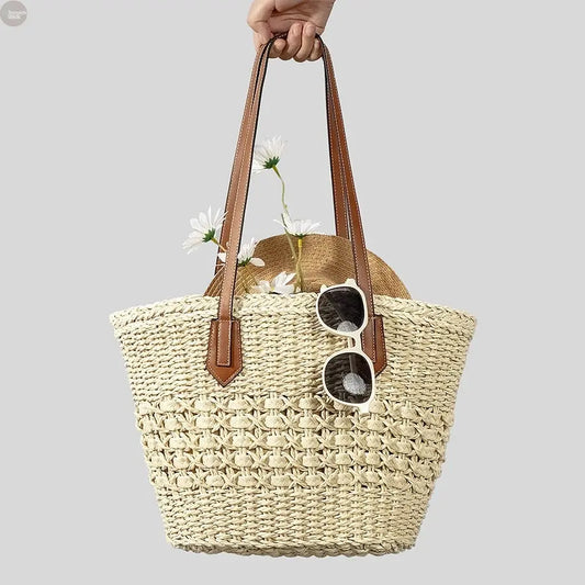 Handmade Straw Rope Shoulder Bag Brownstick