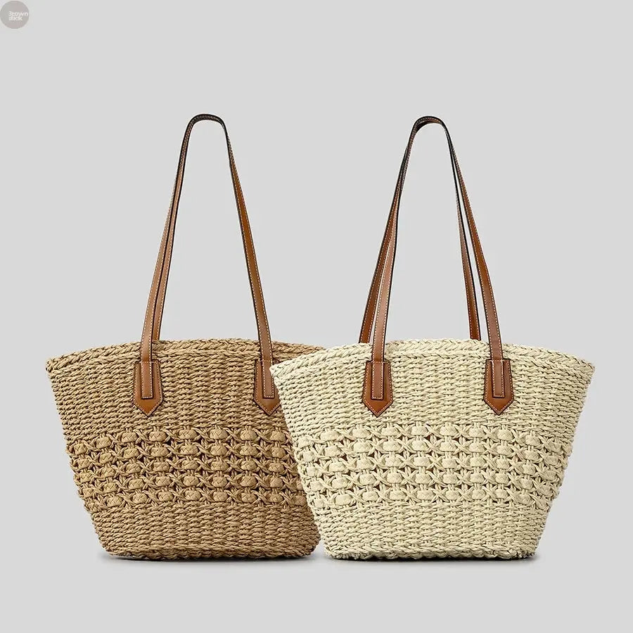 Handmade Straw Rope Shoulder Bag Brownstick