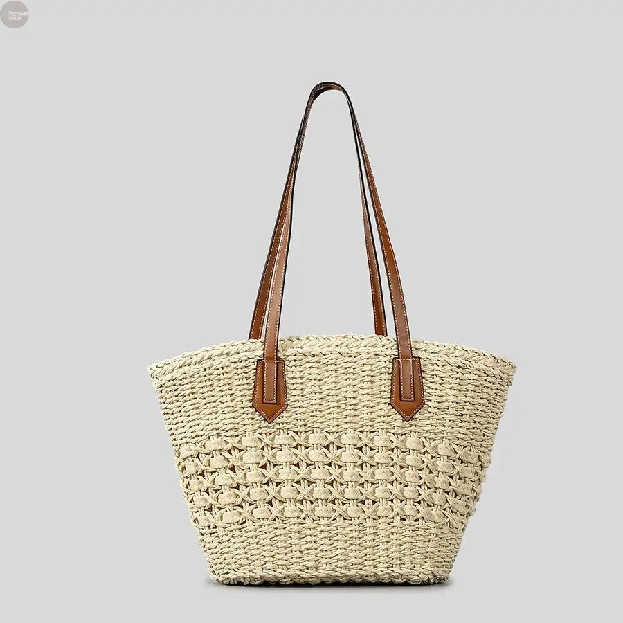 Handmade Straw Rope Shoulder Bag Brownstick