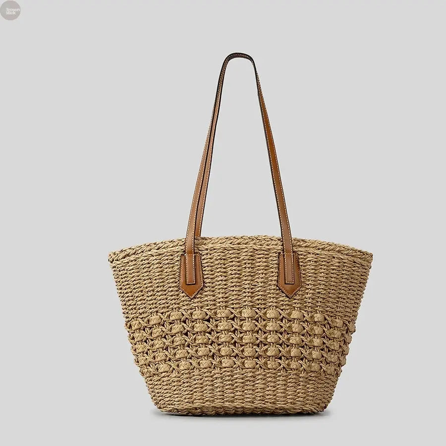 Handmade Straw Rope Shoulder Bag Brownstick