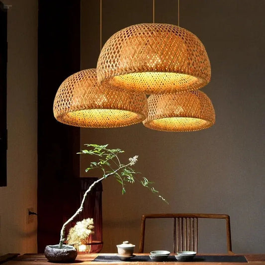 Handmade Vintage Hand Knitted Bamboo Pendant Lamp - Brownstick