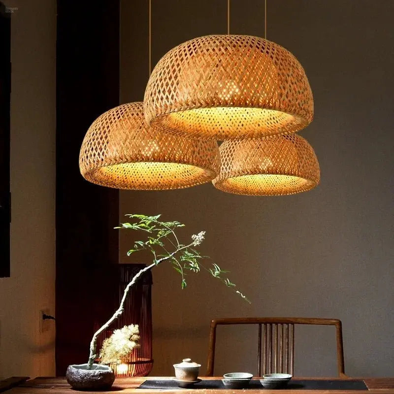 Handmade Vintage Hand Knitted Bamboo Pendant Lamp - Brownstick