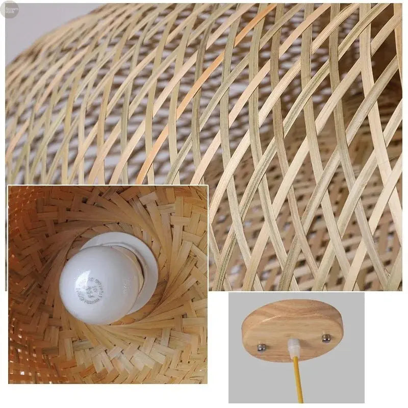 Handmade Vintage Hand Knitted Bamboo Pendant Lamp - Brownstick