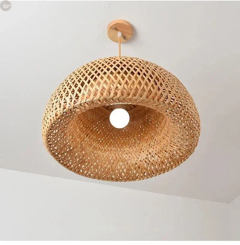 Handmade Vintage Hand Knitted Bamboo Pendant Lamp - Brownstick