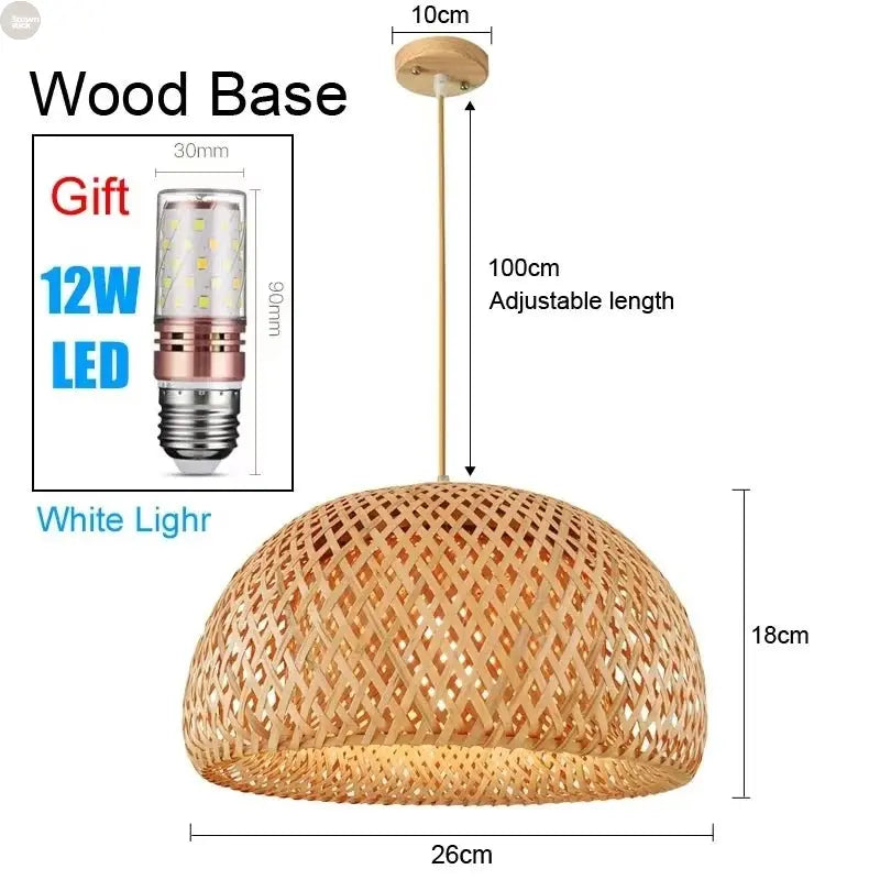 Handmade Vintage Hand Knitted Bamboo Pendant Lamp - Brownstick