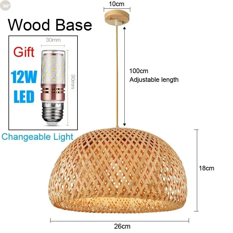 Handmade Vintage Hand Knitted Bamboo Pendant Lamp - Brownstick