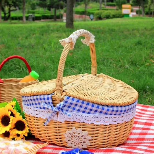 Handmade Wicker Picnic Basket with Handle – Willow Storage Hamper - Brownstick