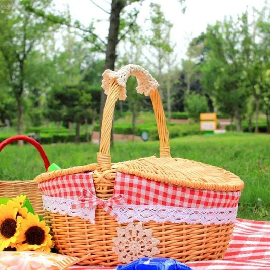 Handmade Wicker Picnic Basket with Handle – Willow Storage Hamper - Brownstick