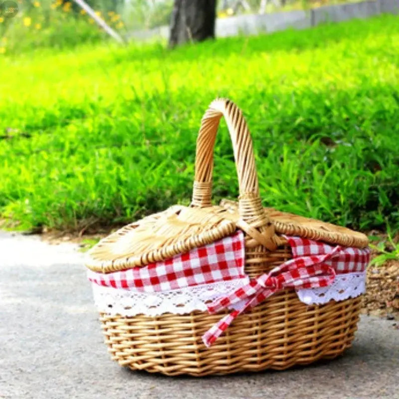 Handmade Wicker Picnic Basket with Handle – Willow Storage Hamper Brownstick
