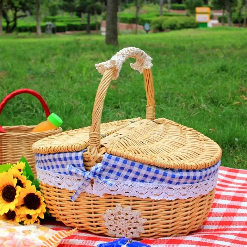Handmade Wicker Picnic Basket with Handle – Willow Storage Hamper Brownstick
