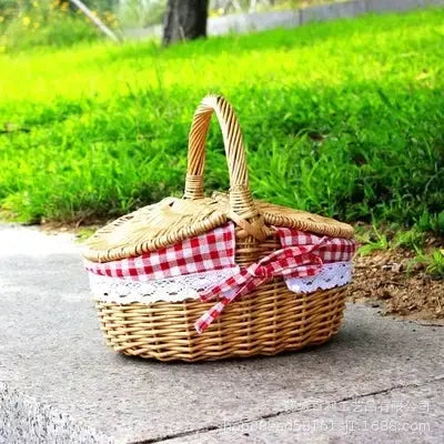 Handmade Wicker Picnic Basket with Handle – Willow Storage Hamper Brownstick