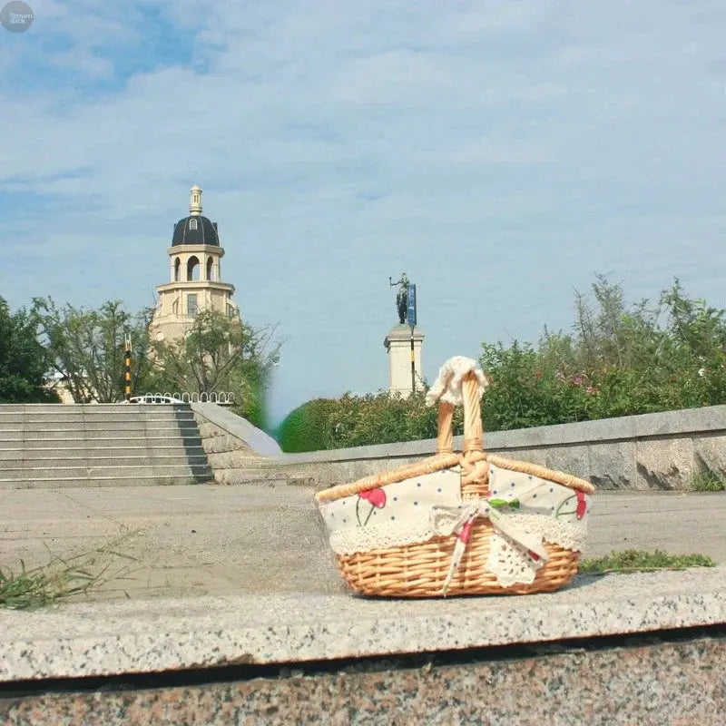 Handmade Wicker Picnic Basket with Handle – Willow Storage Hamper Brownstick