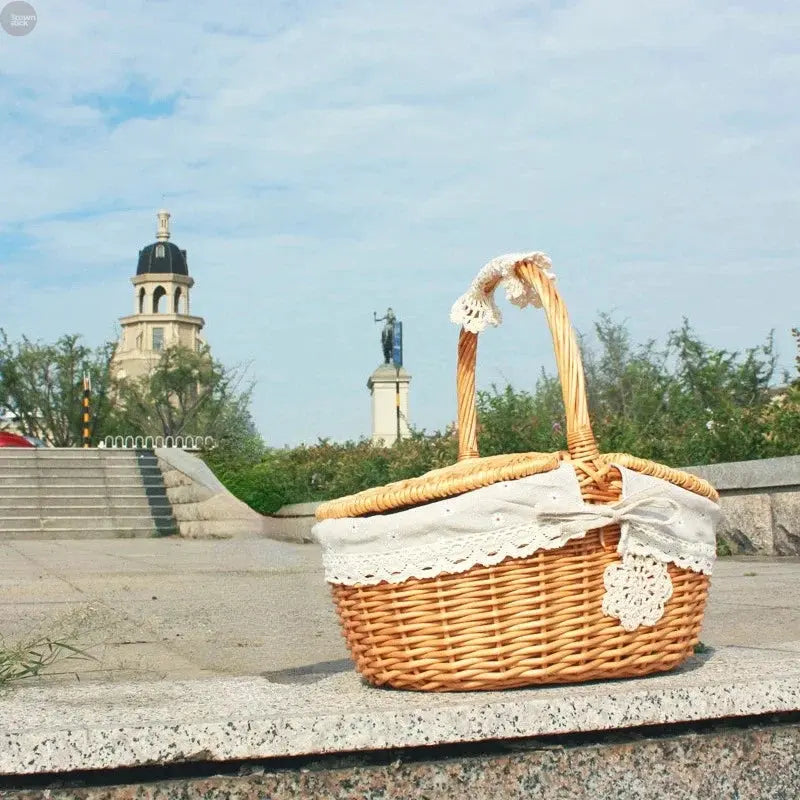 Handmade Wicker Picnic Basket with Handle – Willow Storage Hamper Brownstick
