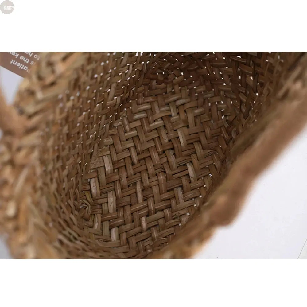 Handmade Wicker Rattan Mini Bag – Boho Straw Bucket Tote for Travel & Beach Brownstick