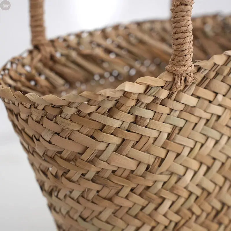 Handmade Wicker Rattan Mini Bag – Boho Straw Bucket Tote for Travel & Beach Brownstick