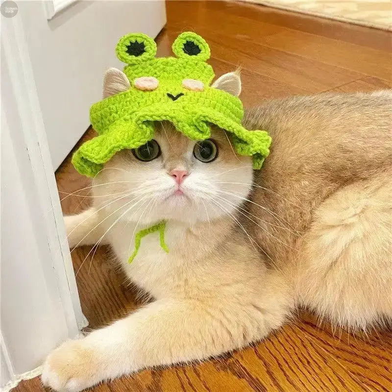 Handmade wool crochet pet hat  for small and medium-sized dogs and cats Brownstick