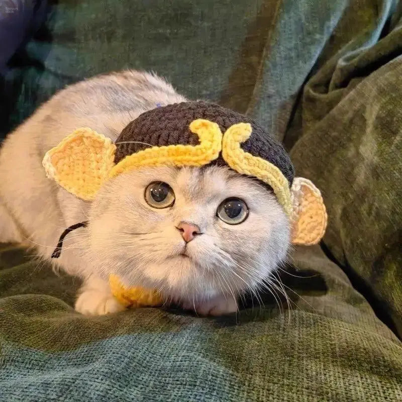 Handmade wool crochet pet hat  for small and medium-sized dogs and cats Brownstick