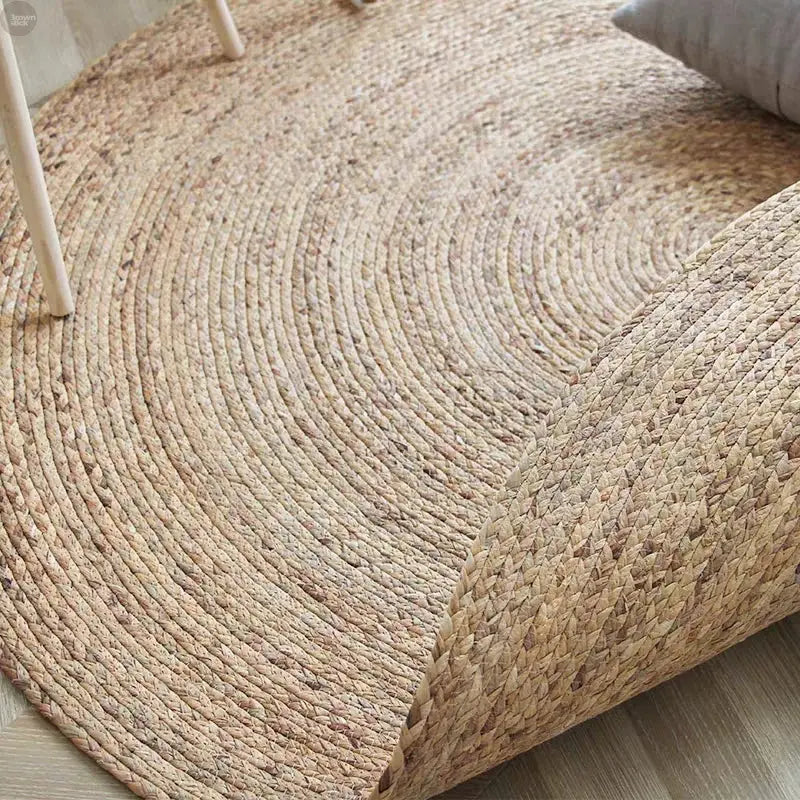Handwoven Natural Straw Round Rug – Eco-Friendly Carpet for Home Decor Brownstick