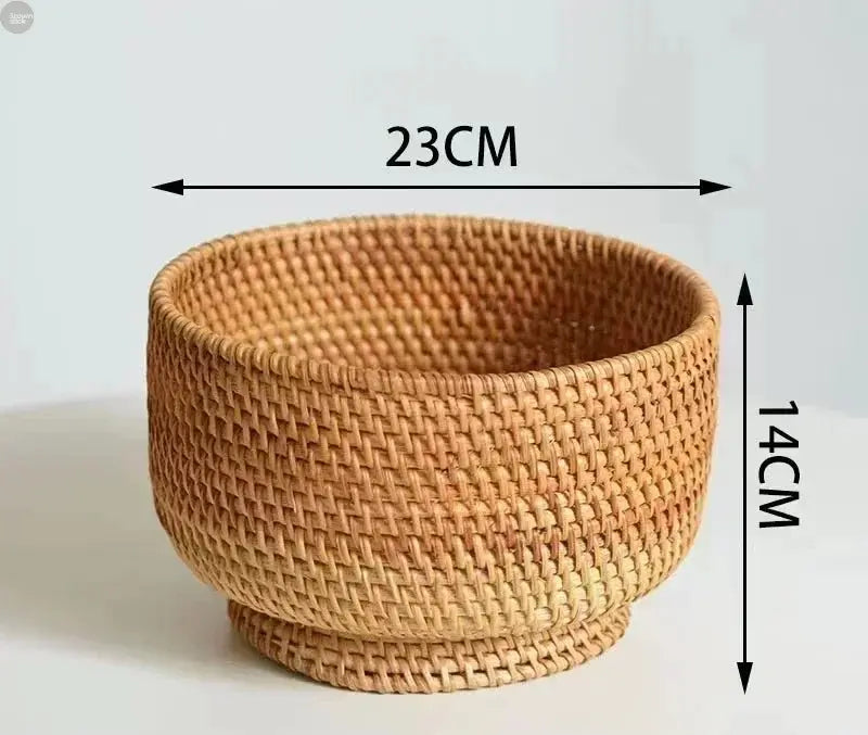 Handwoven Rattan Basket Round Storage Bucket Bread - Brownstick