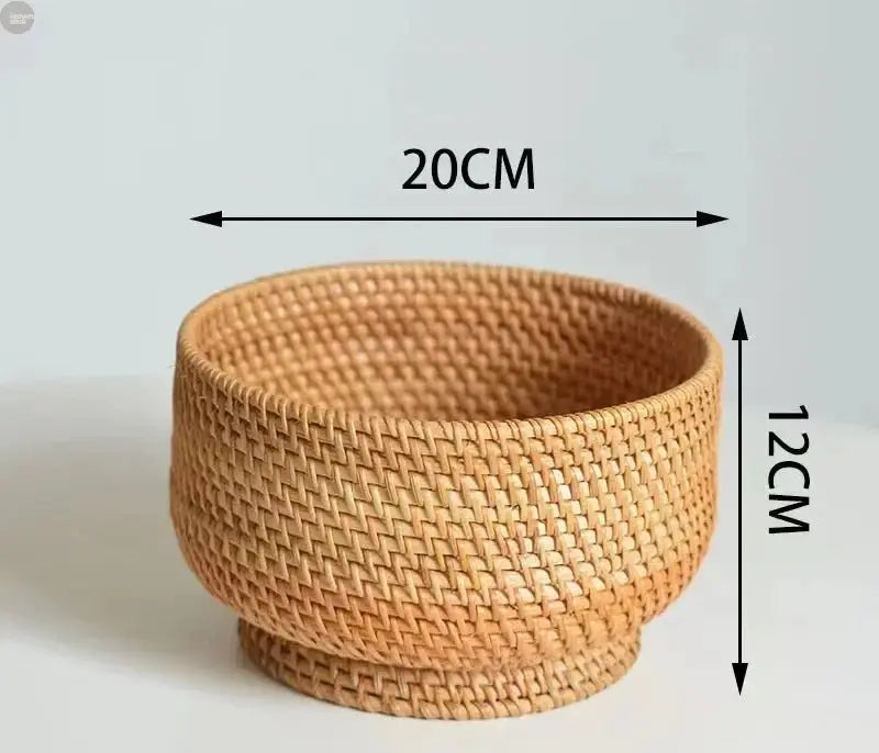 Handwoven Rattan Basket Round Storage Bucket Bread - Brownstick