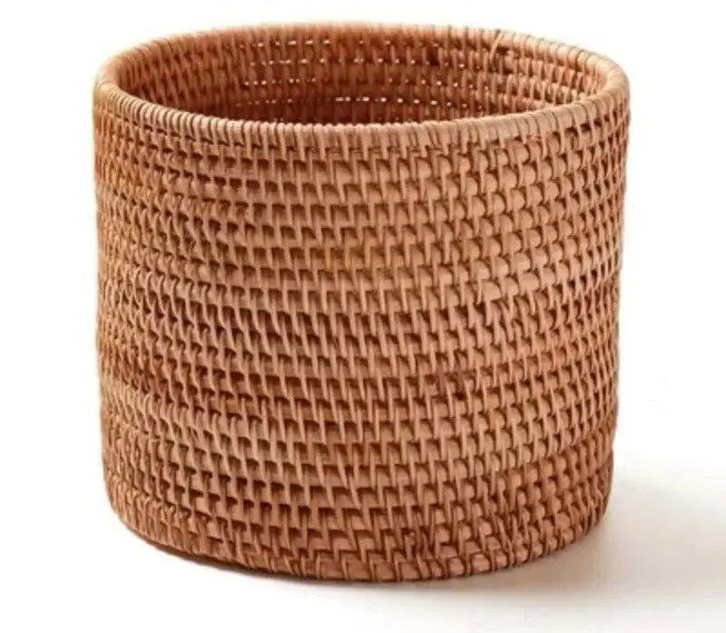Handwoven Rattan Basket Round Storage Bucket Bread - Brownstick