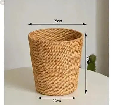 Handwoven Rattan Basket Round Storage Bucket Bread - Brownstick
