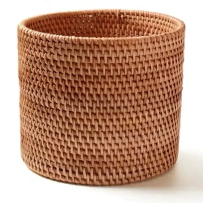 Handwoven Rattan Basket Round Storage Bucket Bread Brownstick