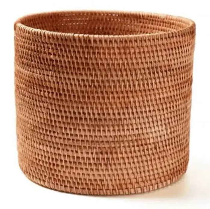 Handwoven Rattan Basket Round Storage Bucket Bread Brownstick