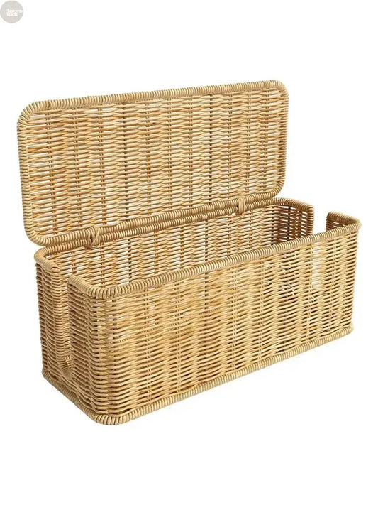 Handwoven Rattan Cable Organizer Box – Eco-Friendly Cord Management Solution Brownstick