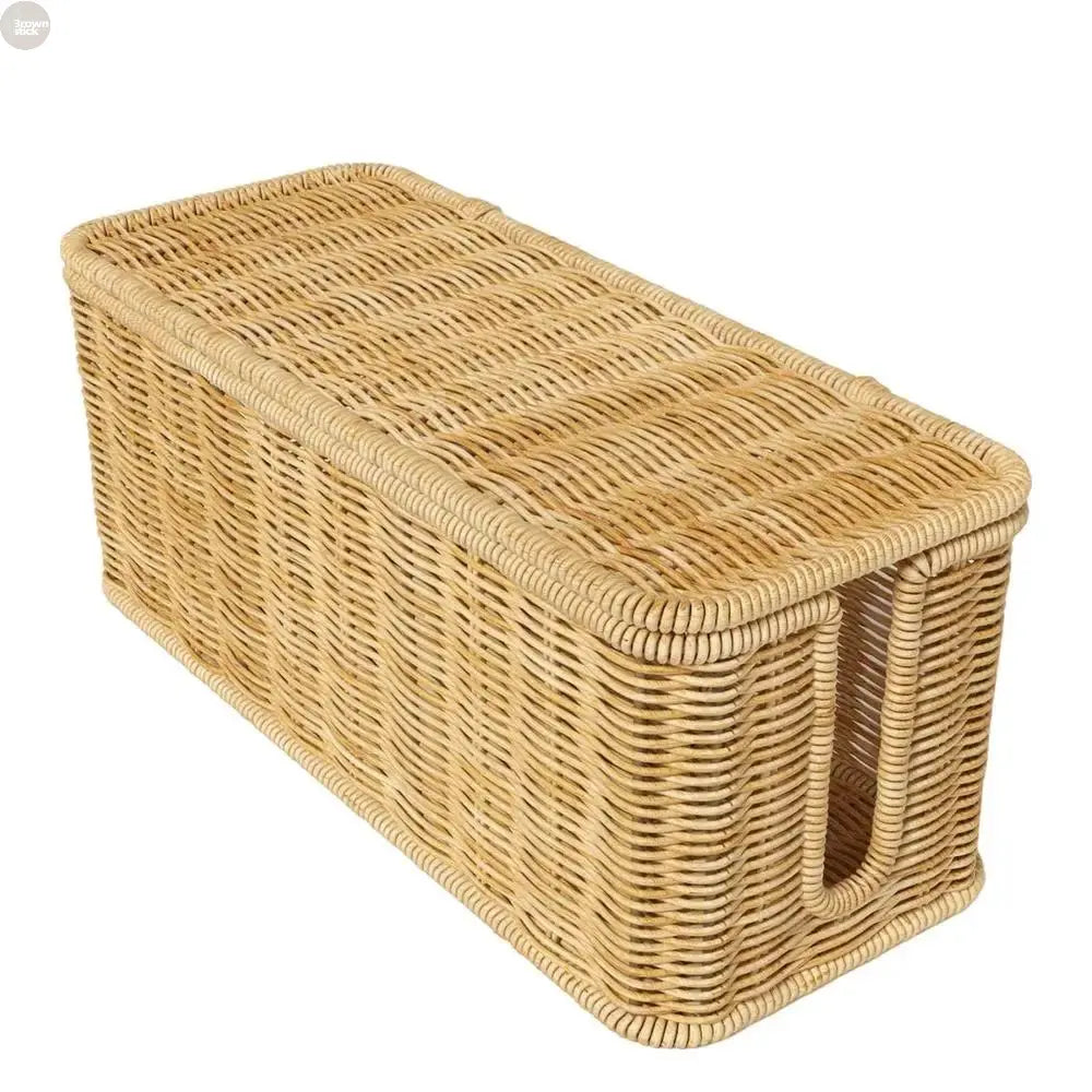 Handwoven Rattan Cable Organizer Box – Eco-Friendly Cord Management Solution Brownstick