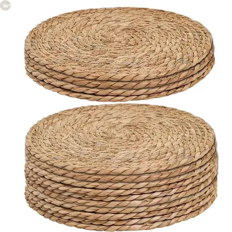 Handwoven Rattan Placemats Round Heat-Resistant Table Mats Brownstick