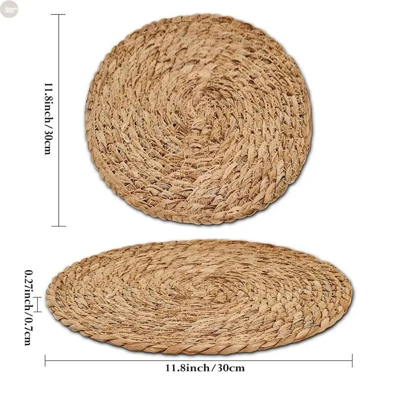 Handwoven Rattan Placemats Round Heat-Resistant Table Mats Brownstick