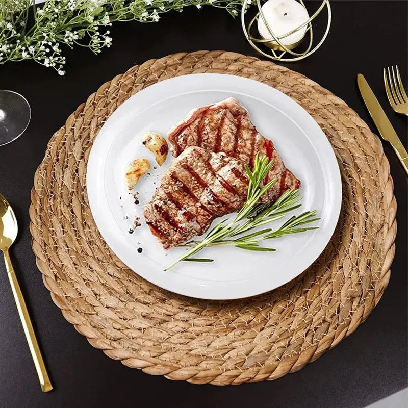Handwoven Rattan Placemats Round Heat-Resistant Table Mats Brownstick