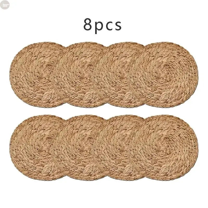 Handwoven Rattan Placemats Round Heat-Resistant Table Mats Brownstick