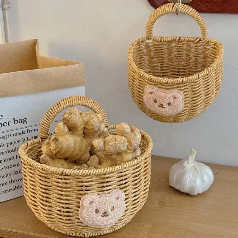 Handwoven Rattan Storage Baskets – Creative Wall & Kitchen Organizers Brownstick