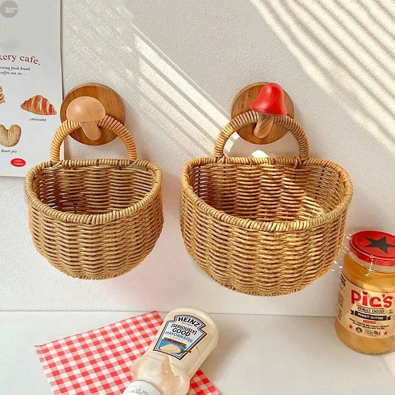 Handwoven Rattan Storage Baskets – Creative Wall & Kitchen Organizers Brownstick