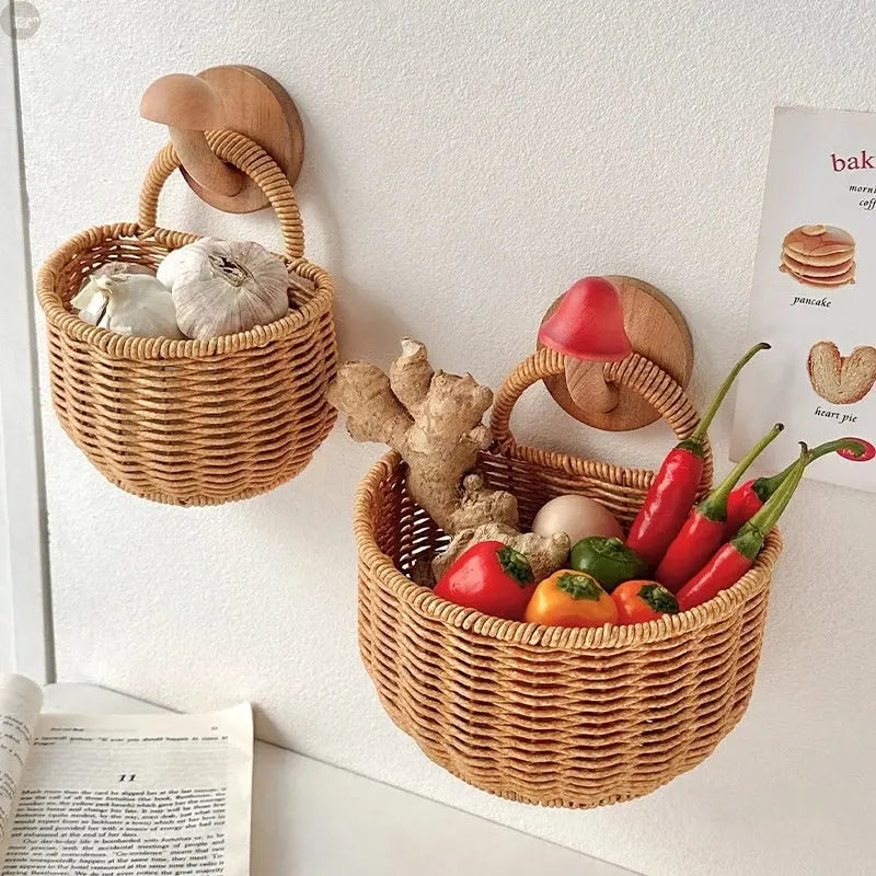 Handwoven Rattan Storage Baskets – Creative Wall & Kitchen Organizers Brownstick
