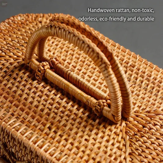Handwoven Rattan Storage Box with Handle Brownstick
