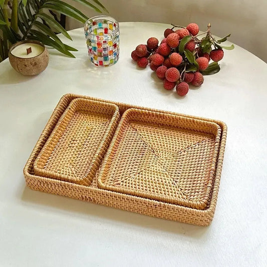 Handwoven Rattan Storage Tray – Natural Autumn Vine Decorative Basket Brownstick