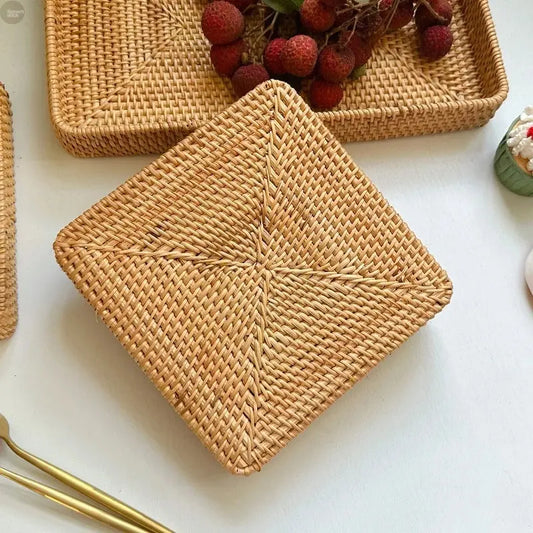 Handwoven Rattan Storage Tray – Natural Autumn Vine Decorative Basket Brownstick