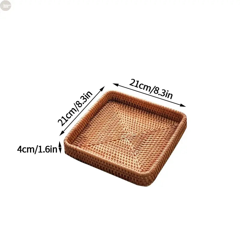 Handwoven Rattan Storage Tray – Natural Autumn Vine Decorative Basket Brownstick