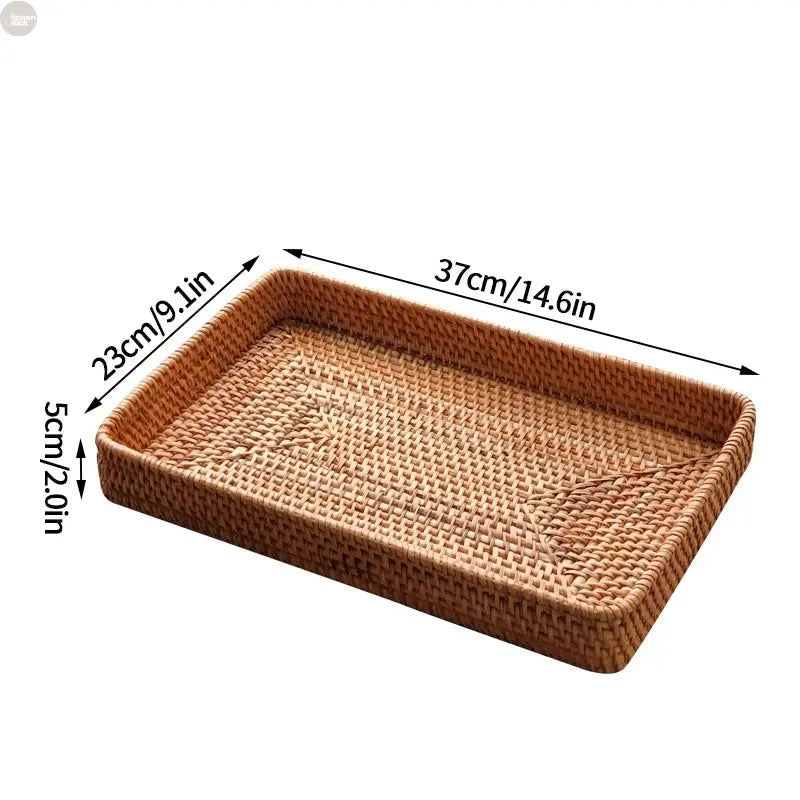 Handwoven Rattan Storage Tray – Natural Autumn Vine Decorative Basket Brownstick