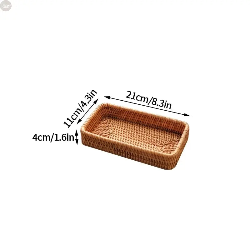 Handwoven Rattan Storage Tray – Natural Autumn Vine Decorative Basket Brownstick